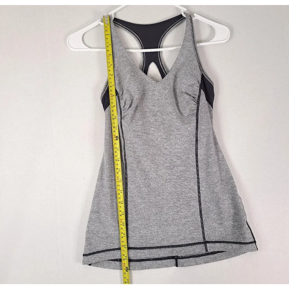 Lululemon Tank Top 4 Racerback Keyhole Stripe Built In Bra Active Black White - Picture 13 of 13